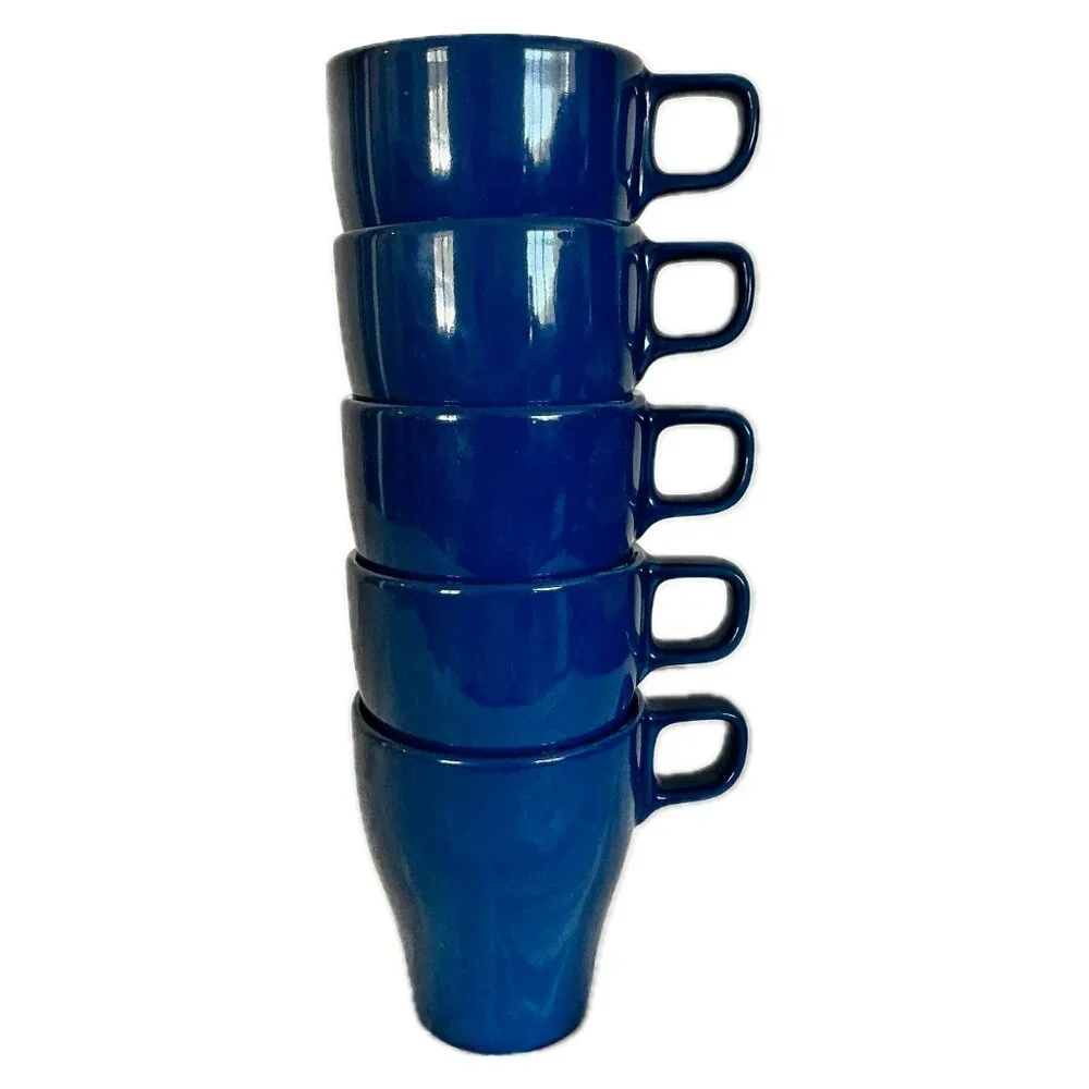 GUC IKEA FARGRIK Lot of 5 #14667 Cobalt Blue Stoneware Coffee Tea Cups Mugs
